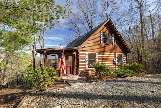 view of log home