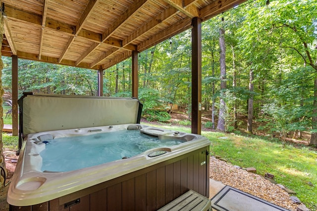 view of patio with a hot tub