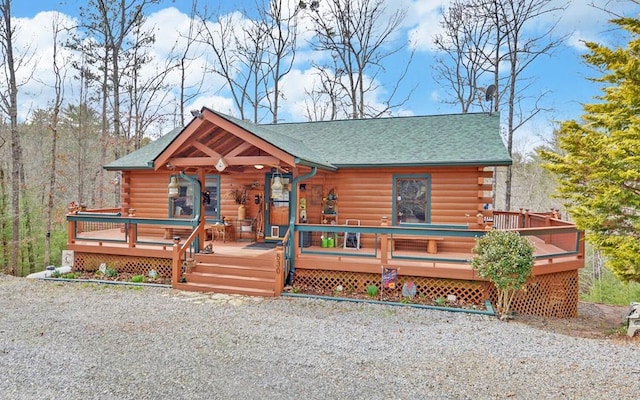 530 Bear Paw Church Rd, Murphy, NC 28906 - log home featuring a shingled roof, a deck, and log exterior