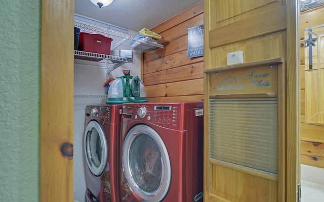 530 Bear Paw Church Rd, Murphy, NC 28906 - washroom with laundry area, wood walls, and independent washer and dryer