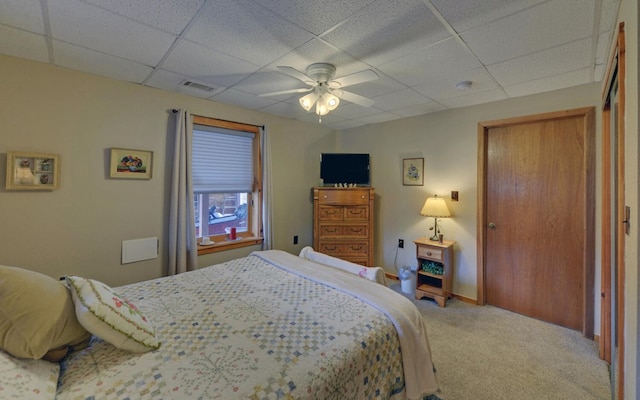 530 Bear Paw Church Rd, Murphy, NC 28906 - bedroom with ceiling fan, a drop ceiling, carpet flooring, visible vents, and baseboards