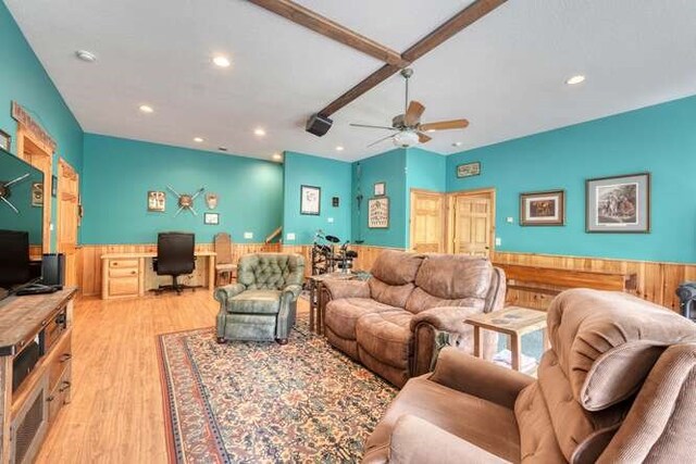 bedroom featuring light wood-type flooring, ceiling fan, lofted ceiling, and wooden ceiling