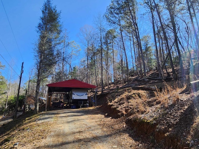 view of road with dirt driveway