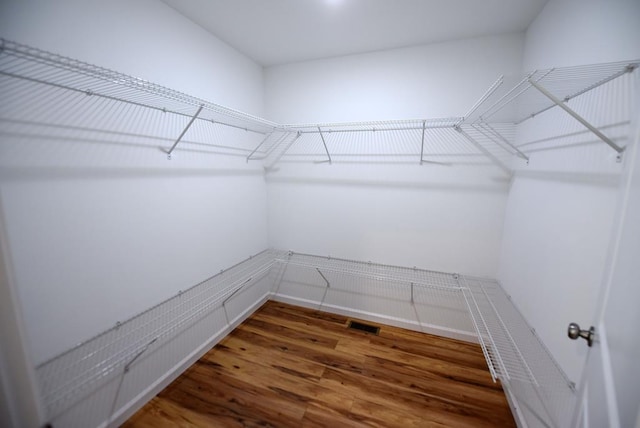 spacious closet featuring dark hardwood / wood-style flooring