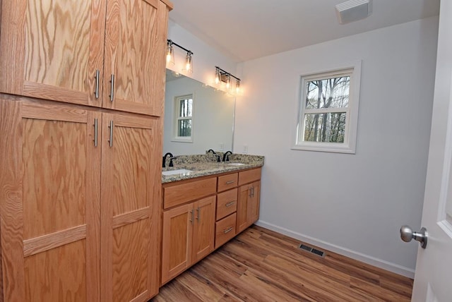 bathroom featuring hardwood / wood-style floors and vanity