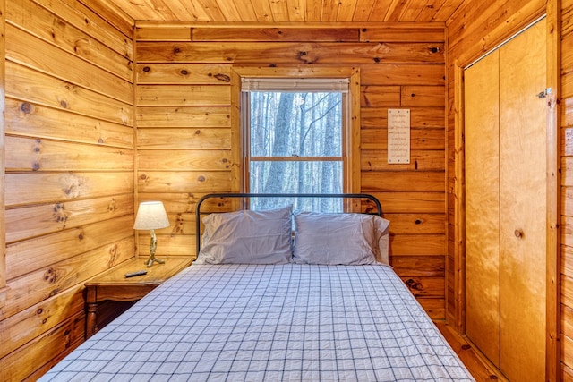 57 Coffee Pot Dr, Blue Ridge, GA 30513 - bedroom with wooden ceiling and wood walls