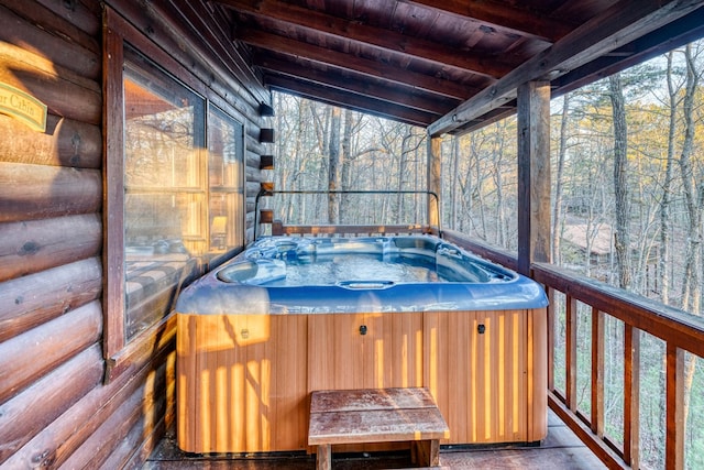 57 Coffee Pot Dr, Blue Ridge, GA 30513 - wooden terrace with a hot tub