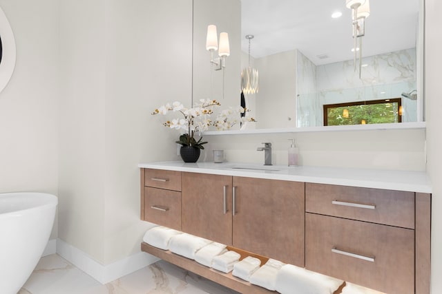 bathroom with vanity and independent shower and bath