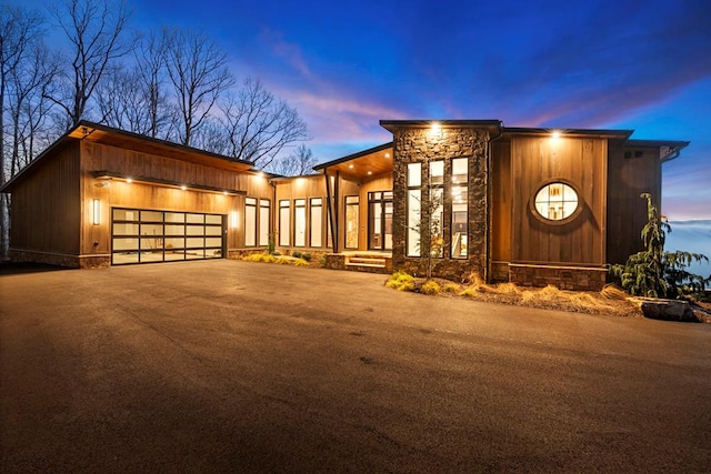 contemporary home with a garage