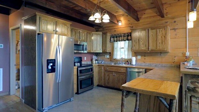 interior space featuring wood-type flooring, wood walls, and vaulted ceiling