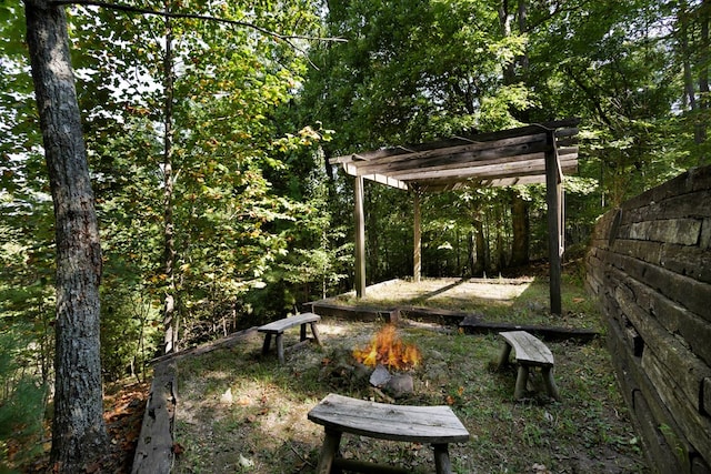 view of yard with a pergola