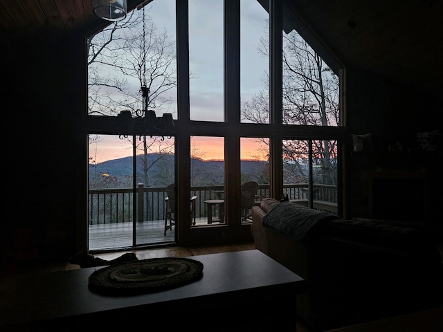 living room with a mountain view and plenty of natural light