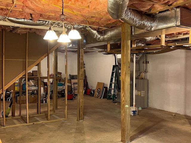 basement featuring water heater