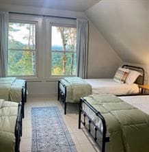 bedroom featuring vaulted ceiling