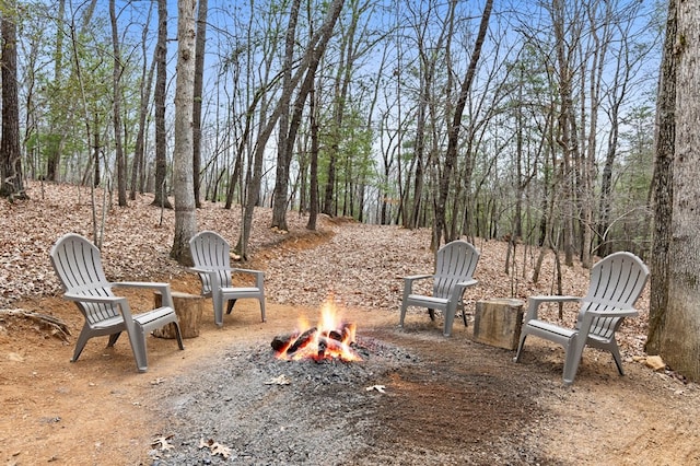 view of yard featuring an outdoor fire pit