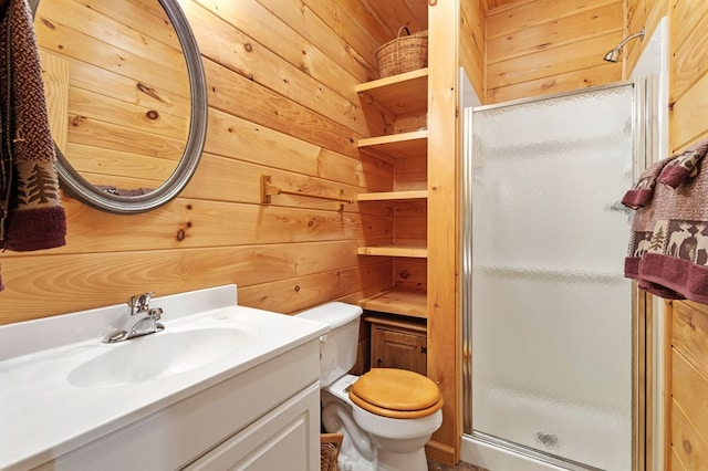 80 Stegall Mill Rdg, Ellijay, GA 30536 - bathroom with wooden walls, a stall shower, and vanity