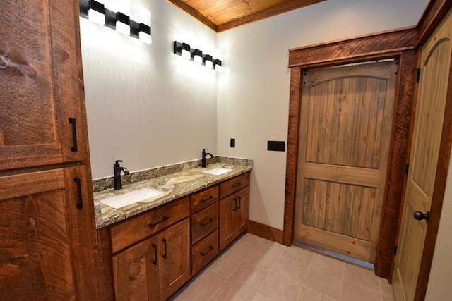 bathroom featuring vanity and wooden ceiling