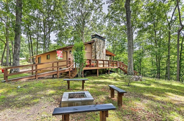 34 Clover Ln, Murphy, NC 28906 - view of yard with a fire pit, a deck, and stairway