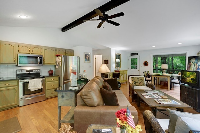 249 Chatuge Woods Dr, Hayesville, NC 28904 - living room with a ceiling fan, light wood-type flooring, and recessed lighting
