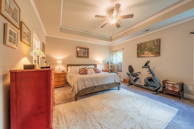 56 Highland Pointe Dr, Ellijay, GA 30536 - carpeted bedroom featuring a raised ceiling, crown molding, and ceiling fan
