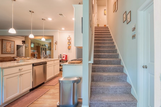 56 Highland Pointe Dr, Ellijay, GA 30536 - stairs with crown molding, wood finished floors, and recessed lighting