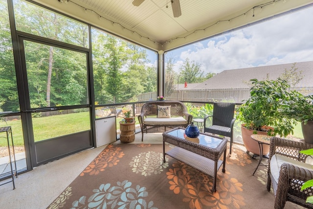 56 Highland Pointe Dr, Ellijay, GA 30536 - sunroom / solarium featuring a ceiling fan, healthy amount of natural light, and an outdoor hangout area
