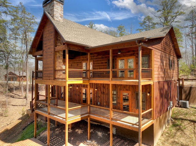 wooden terrace with central air condition unit