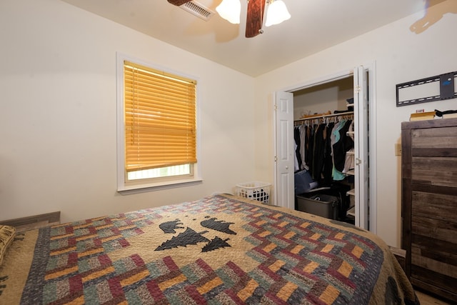 bedroom featuring a closet and ceiling fan