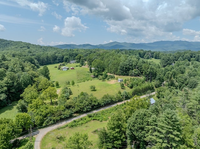 drone / aerial view featuring a mountain view