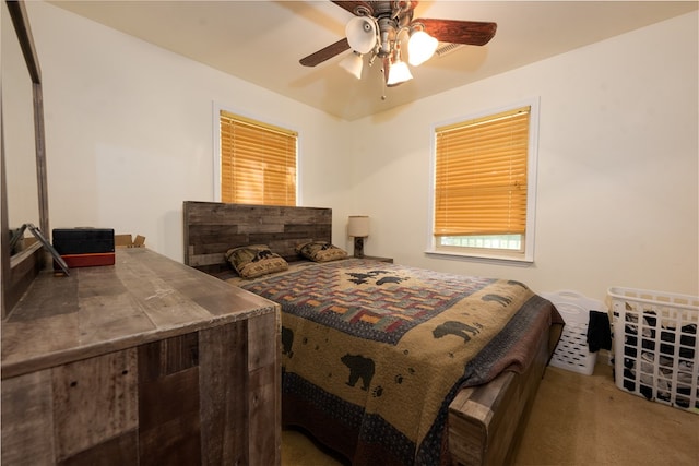 bedroom with carpet floors and ceiling fan