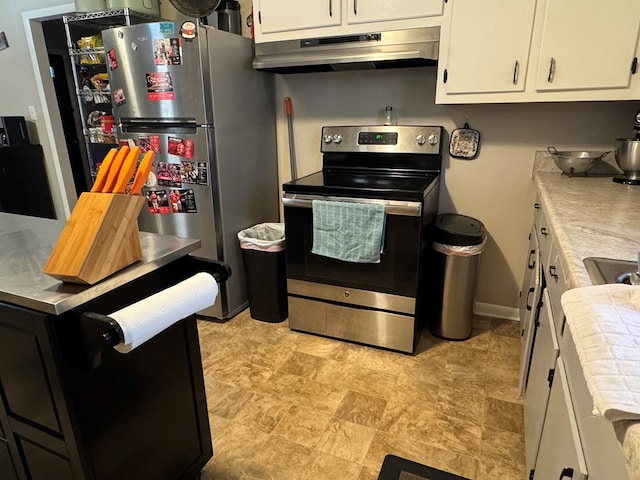 kitchen with white cabinetry and appliances with stainless steel finishes