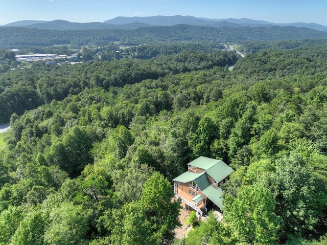 bird's eye view with a mountain view and a forest view