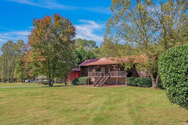 32 Mountain Meadows Dr, Hayesville, NC 28904 - view of green lawn featuring stairs and covered porch