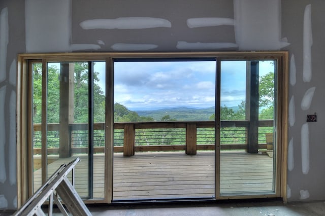 interior space with a mountain view