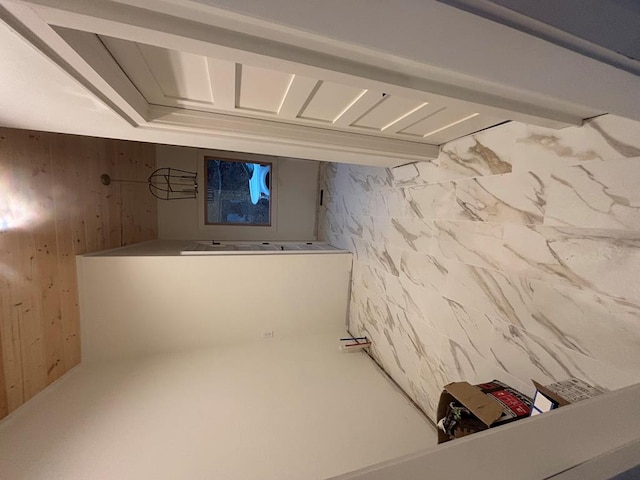 basement with wood walls