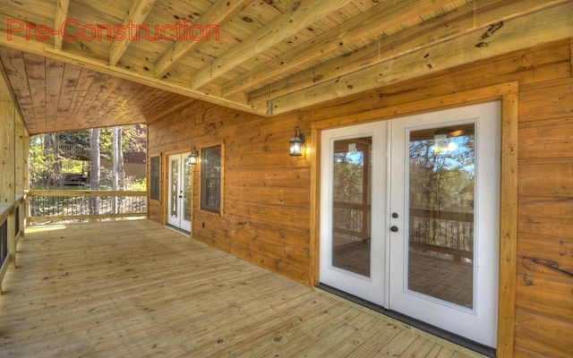 wooden terrace with french doors