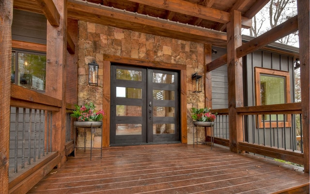 interior space featuring a deck and french doors