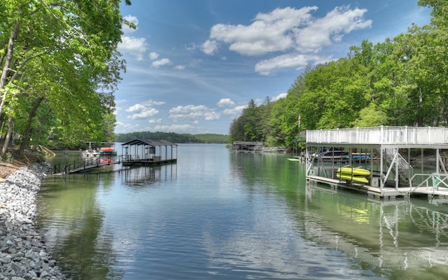 dock area featuring a water view