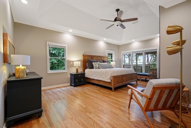 159 Cinnamon Fern Ln, Big Canoe, GA 30143 - bedroom with recessed lighting, crown molding, light wood finished floors, baseboards, and a ceiling fan