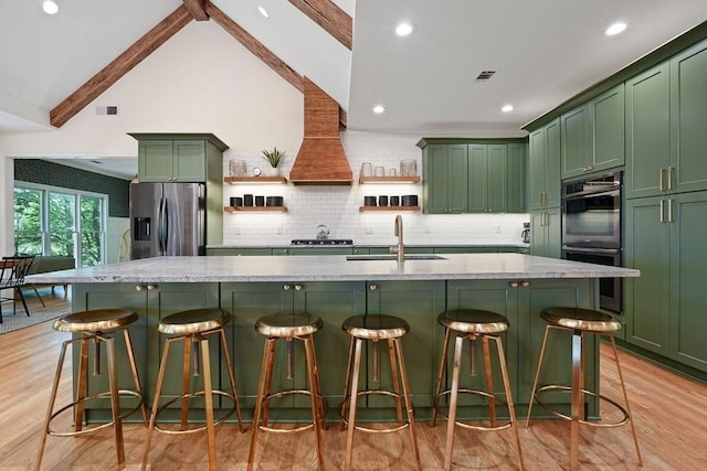 159 Cinnamon Fern Ln, Big Canoe, GA 30143 - kitchen with green cabinetry, stainless steel appliances, a sink, and recessed lighting