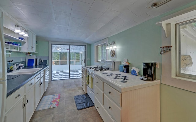 30 Proctor St, Murphy, NC 28906 - kitchen with white appliances, white cabinets, tile countertops, and open shelves
