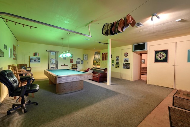 recreation room with carpet and pool table