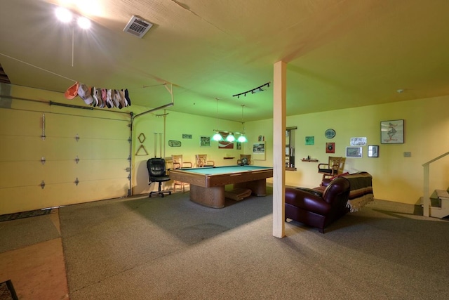 rec room with track lighting and pool table