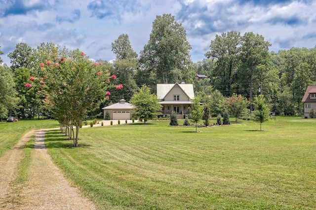 view of yard with a garage