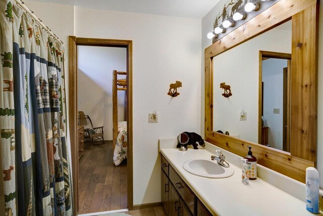 bathroom featuring wood-type flooring and vanity