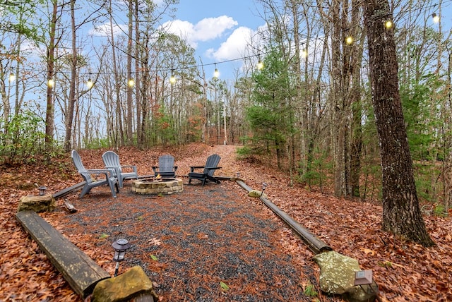 view of yard featuring a fire pit