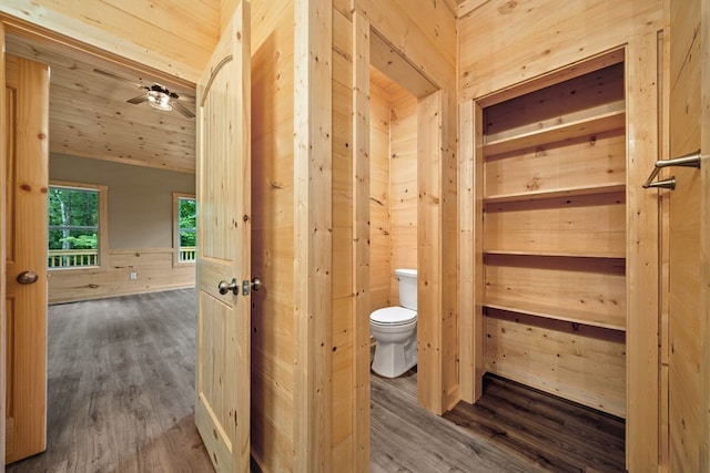 241 Lemmon Ln, Ellijay, GA 30540 - bathroom with wood finished floors, wood walls, a wainscoted wall, and wood ceiling
