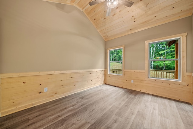241 Lemmon Ln, Ellijay, GA 30540 - unfurnished room with a wainscoted wall, wooden ceiling, lofted ceiling, wood finished floors, and wooden walls