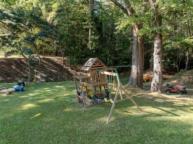 view of jungle gym with a yard