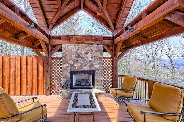 444 Wild Turkey, Tiger, GA 30576 - deck with an outdoor stone fireplace and fence